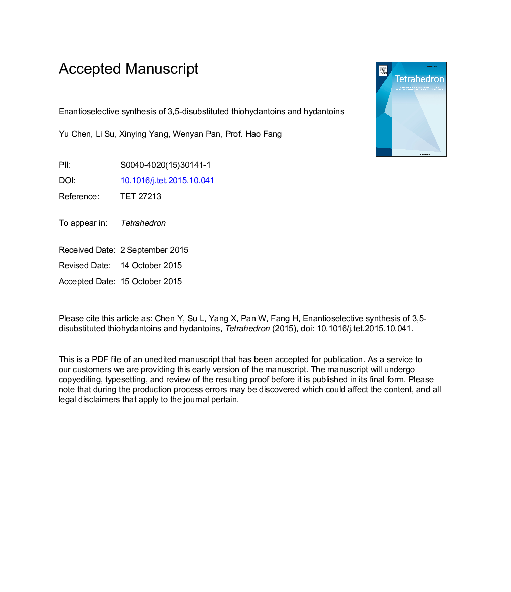 Enantioselective synthesis of 3,5-disubstituted thiohydantoins and hydantoins