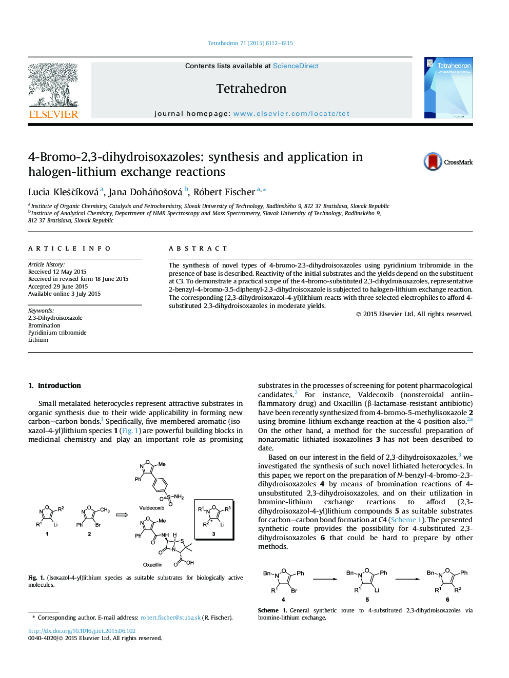 4-Bromo-2,3-dihydroisoxazoles: synthesis and application in halogen-lithium exchange reactions
