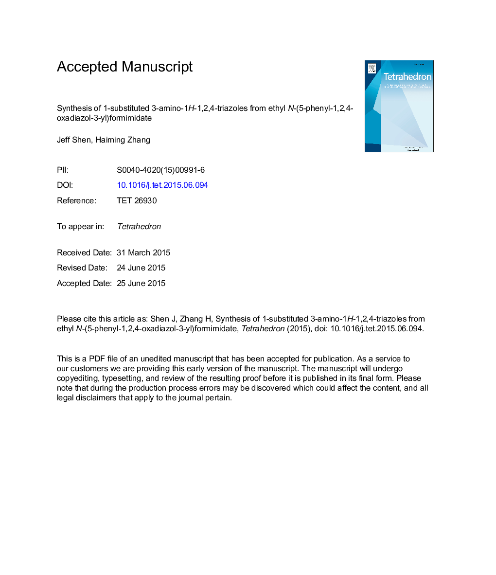 Synthesis of 1-substituted 3-amino-1H-1,2,4-triazoles from ethyl N-(5-phenyl-1,2,4-oxadiazol-3-yl)formimidate