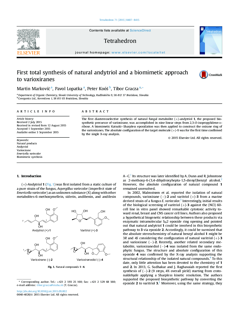 First total synthesis of natural andytriol and a biomimetic approach to varioxiranes