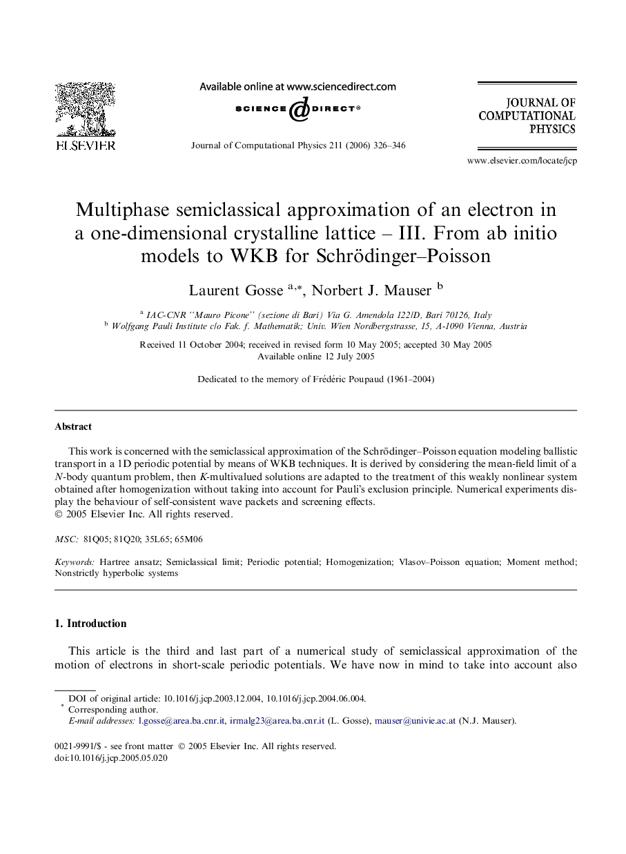 Multiphase semiclassical approximation of an electron in a one-dimensional crystalline lattice – III. From ab initio models to WKB for Schrödinger–Poisson