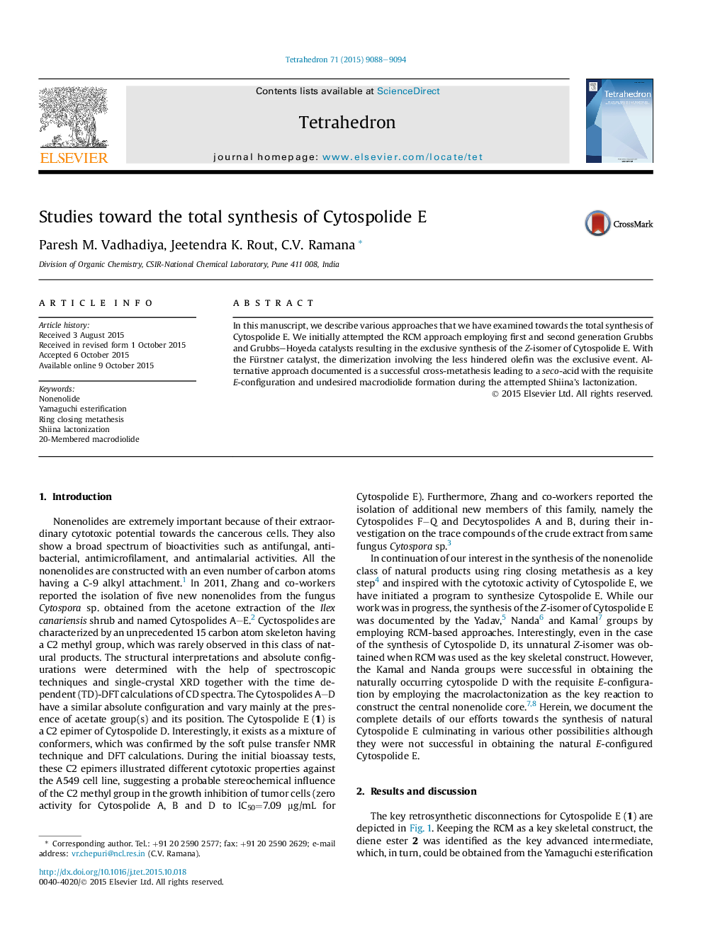 Studies toward the total synthesis of Cytospolide E