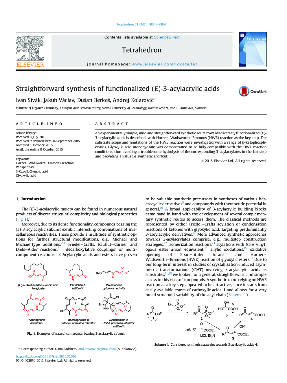 Straightforward synthesis of functionalized (E)-3-acylacrylic acids