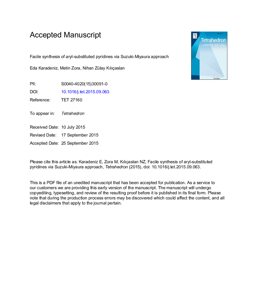Facile synthesis of aryl-substituted pyridines via Suzuki-Miyaura approach