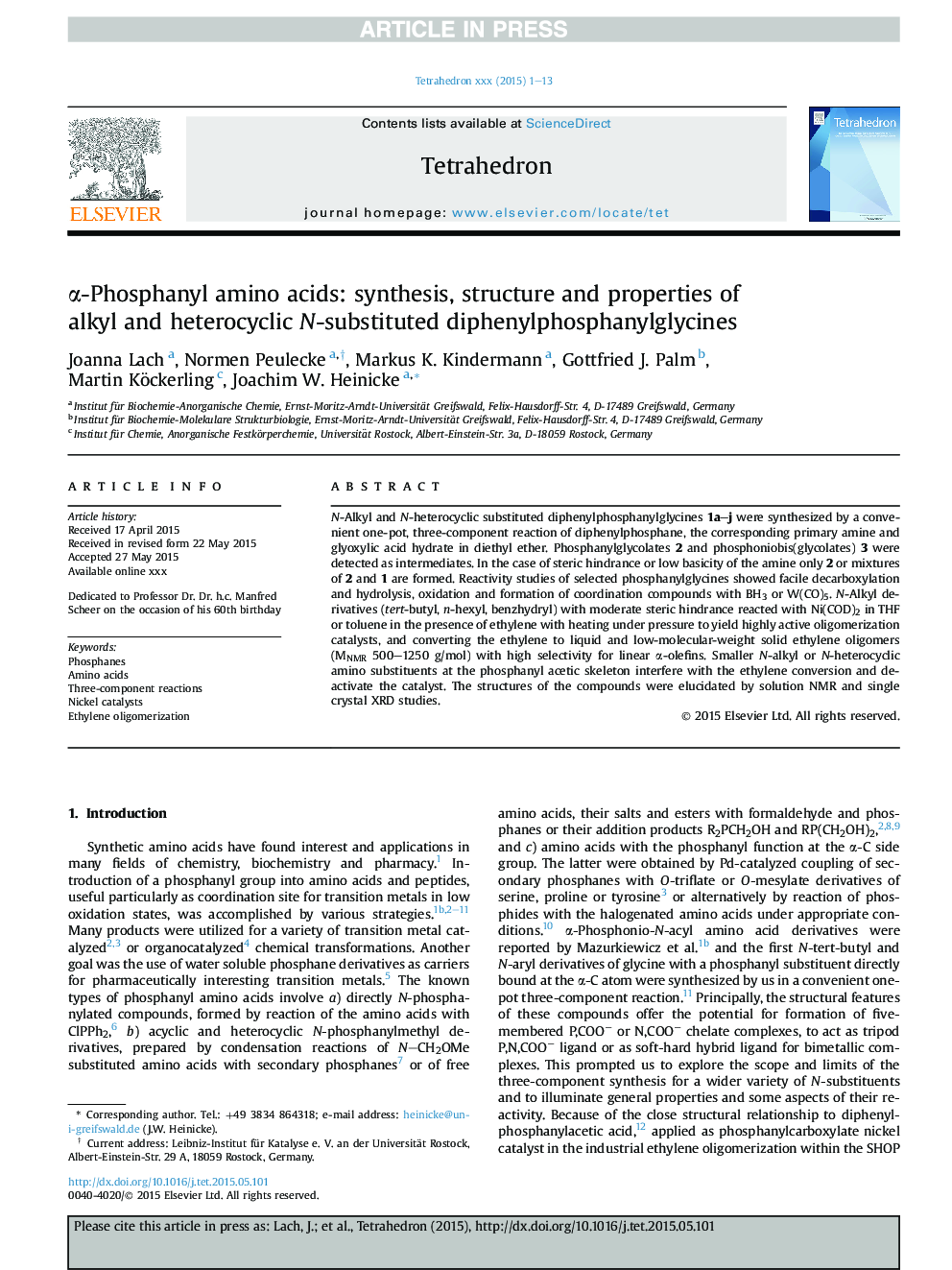 Î±-Phosphanyl amino acids: synthesis, structure and properties of alkyl and heterocyclic N-substituted diphenylphosphanylglycines