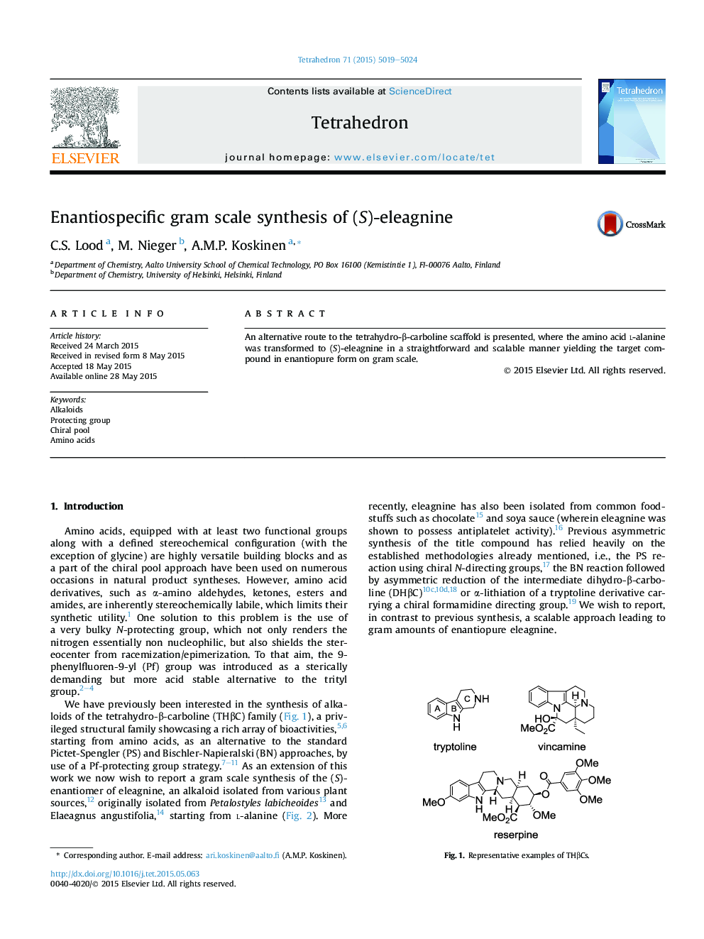 Enantiospecific gram scale synthesis of (S)-eleagnine
