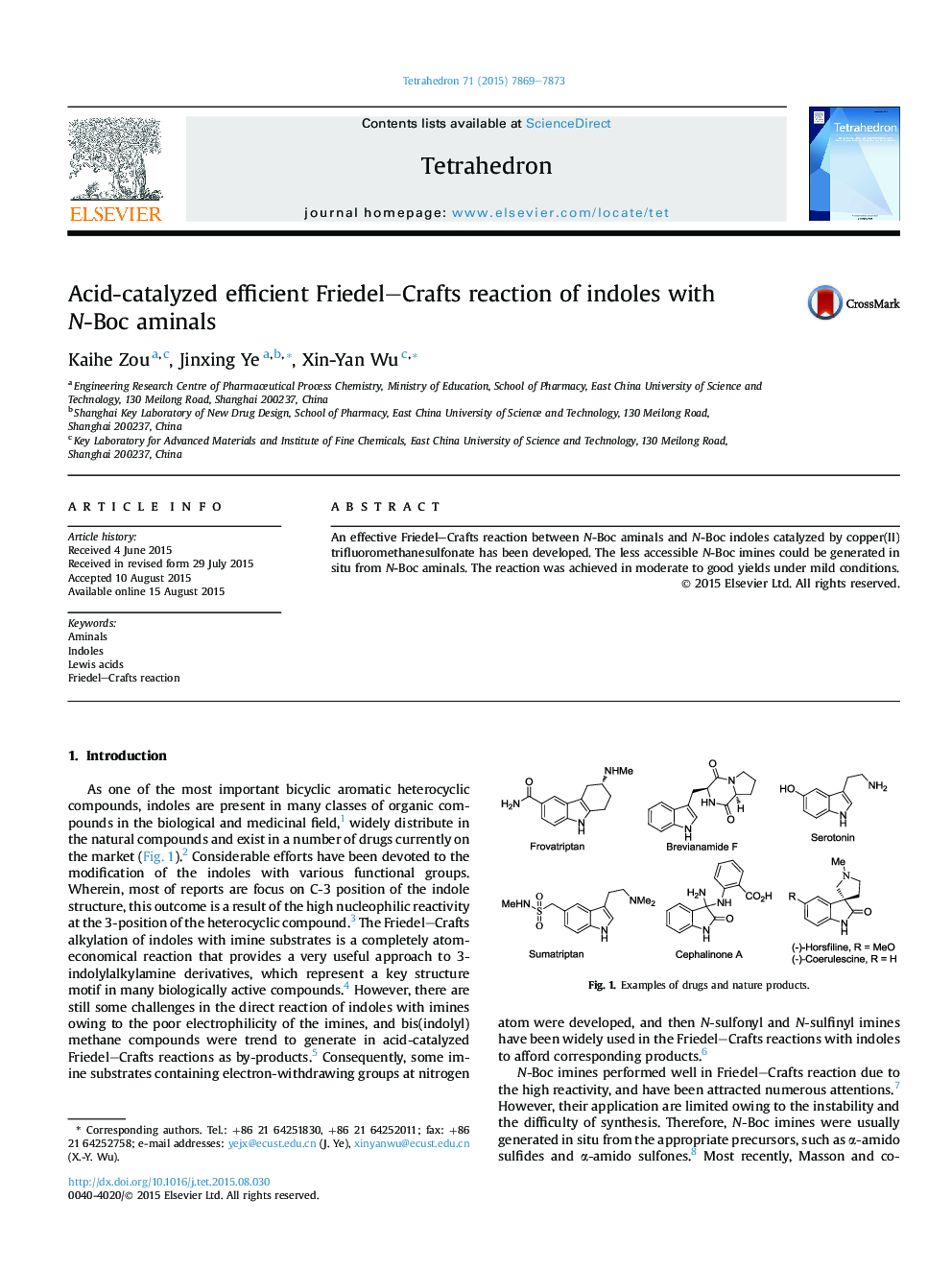 Acid-catalyzed efficient Friedel-Crafts reaction of indoles with N-Boc aminals