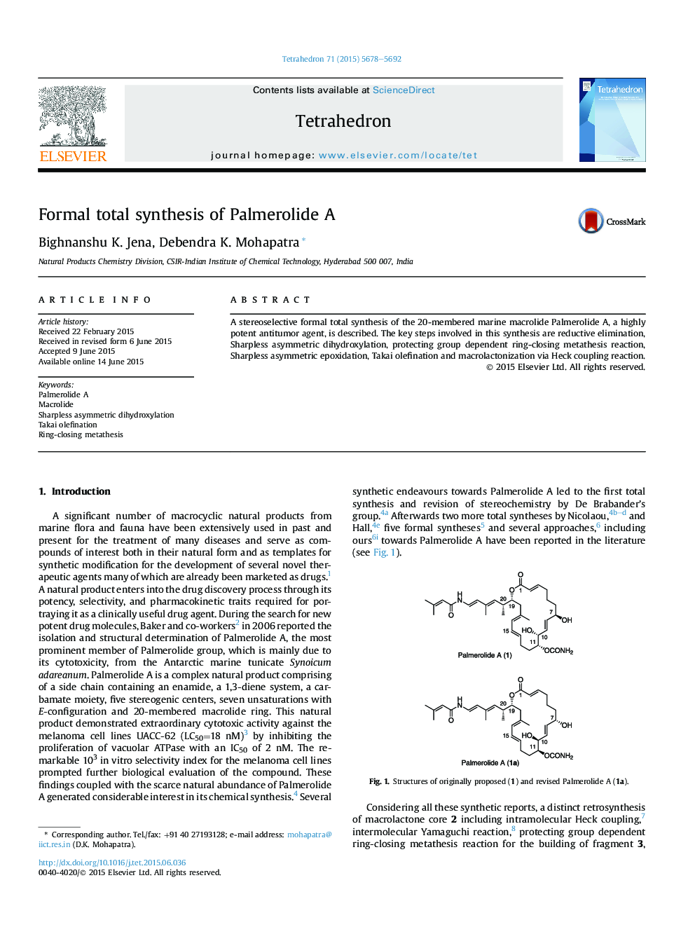 Formal total synthesis of Palmerolide A