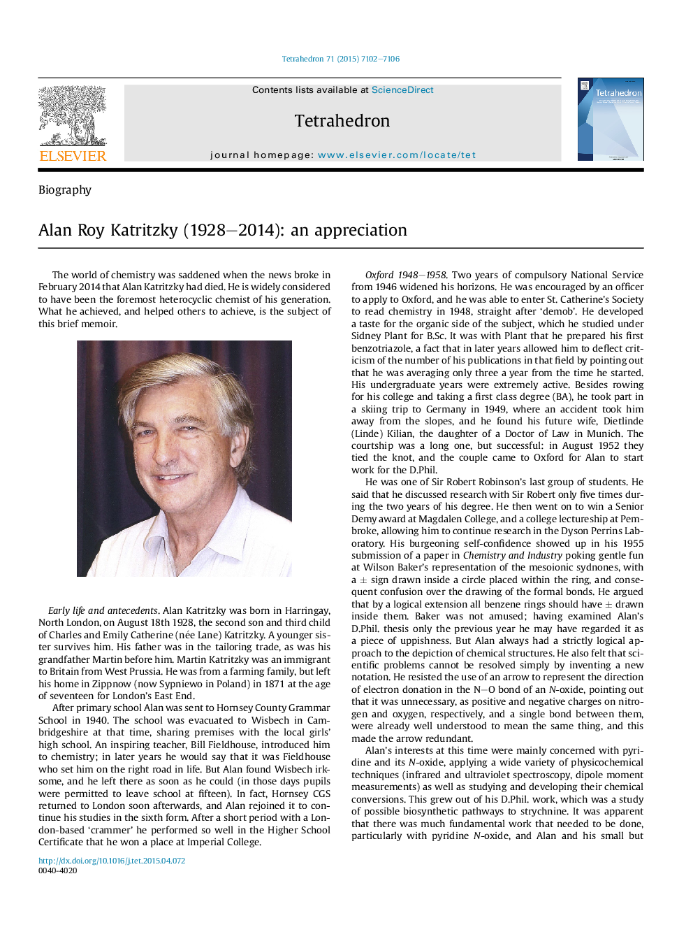 Alan Roy Katritzky (1928-2014): an appreciation