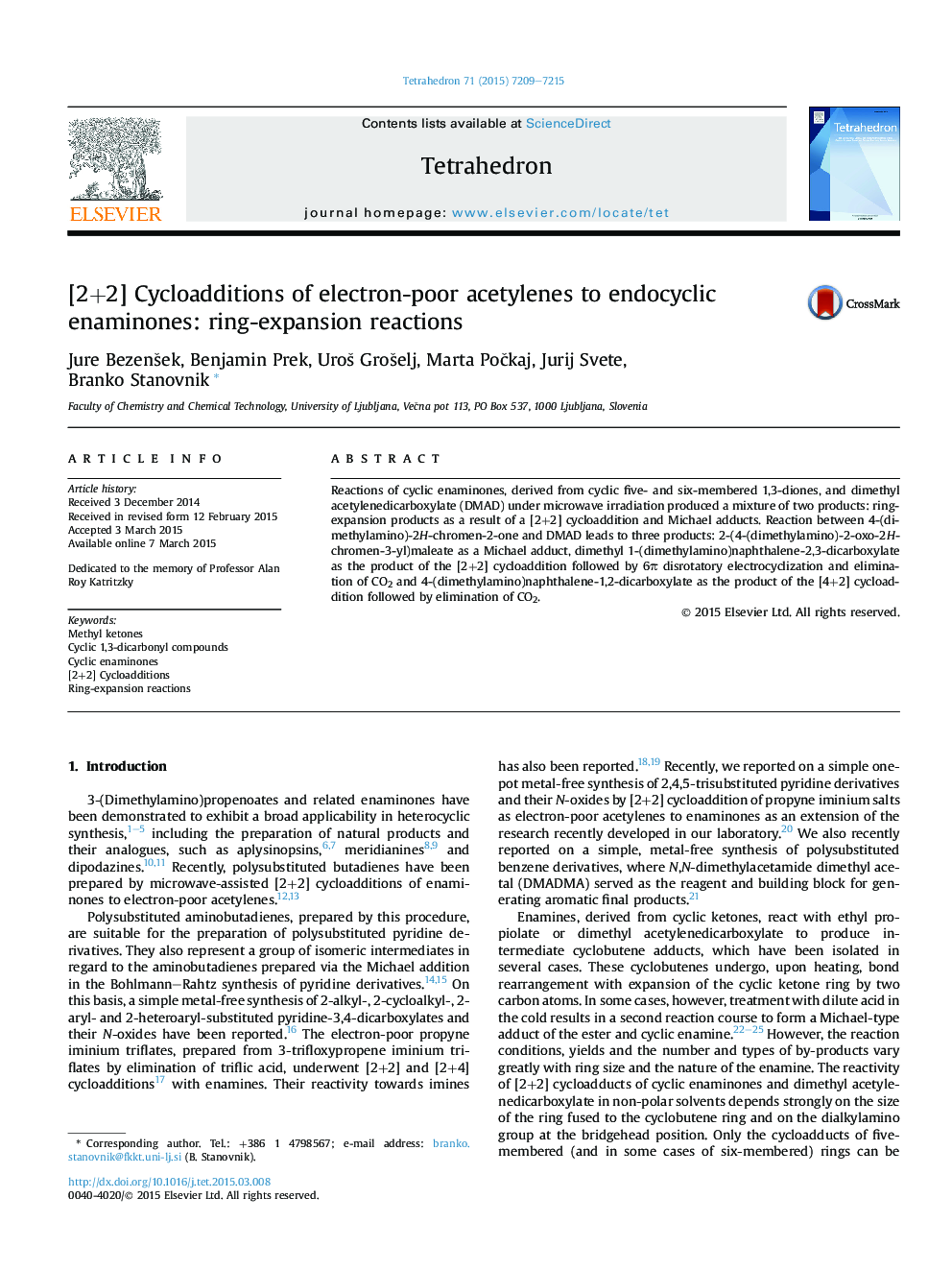 [2+2] Cycloadditions of electron-poor acetylenes to endocyclic enaminones: ring-expansion reactions