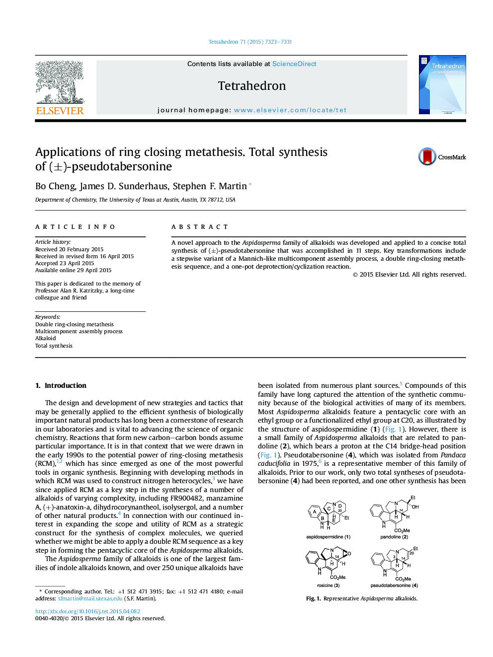 Applications of ring closing metathesis. Total synthesis ofÂ (Â±)-pseudotabersonine