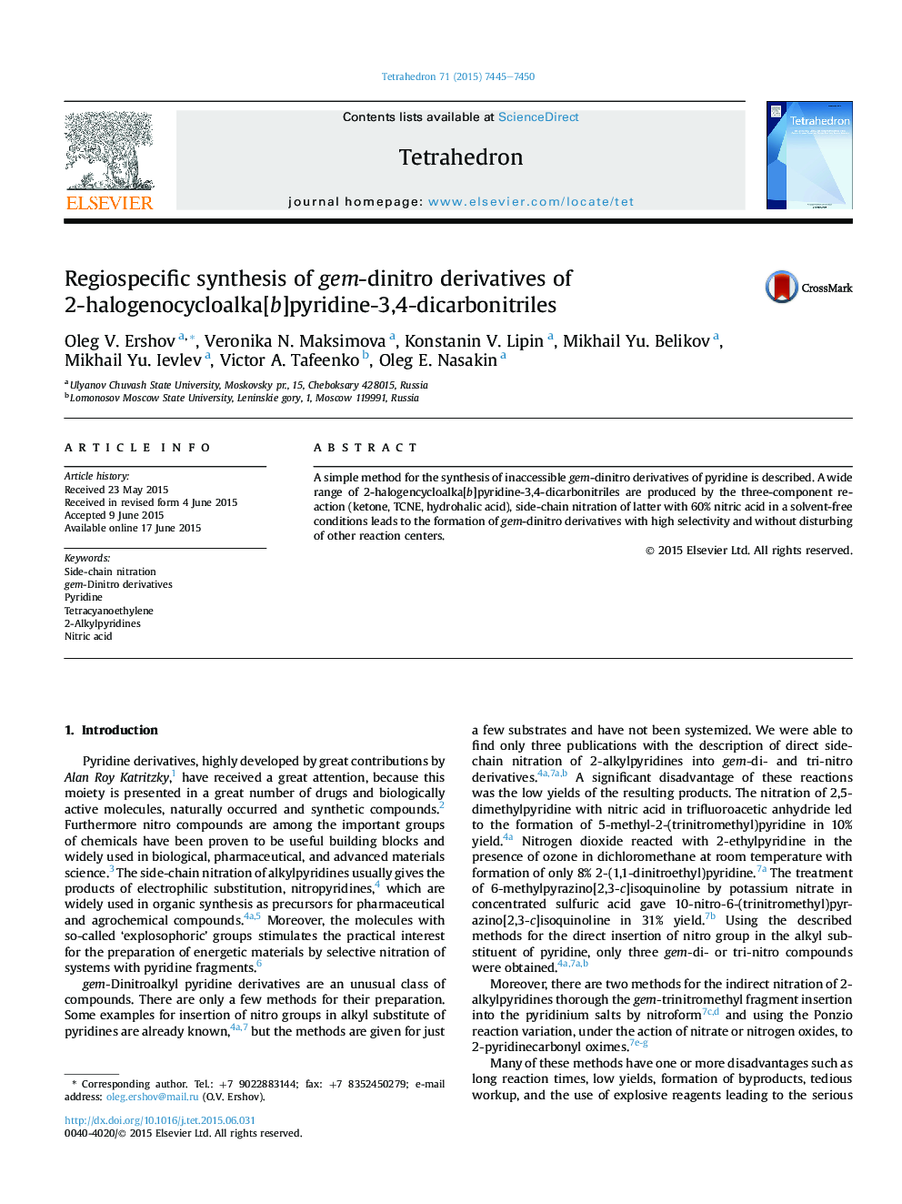 Regiospecific synthesis of gem-dinitro derivatives of 2-halogenocycloalka[b]pyridine-3,4-dicarbonitriles