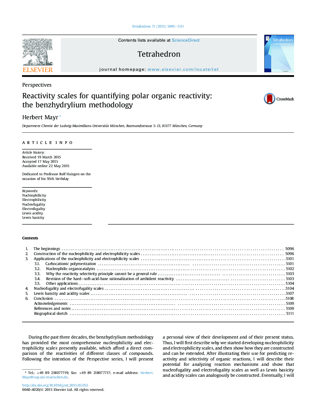 Reactivity scales for quantifying polar organic reactivity: theÂ benzhydrylium methodology