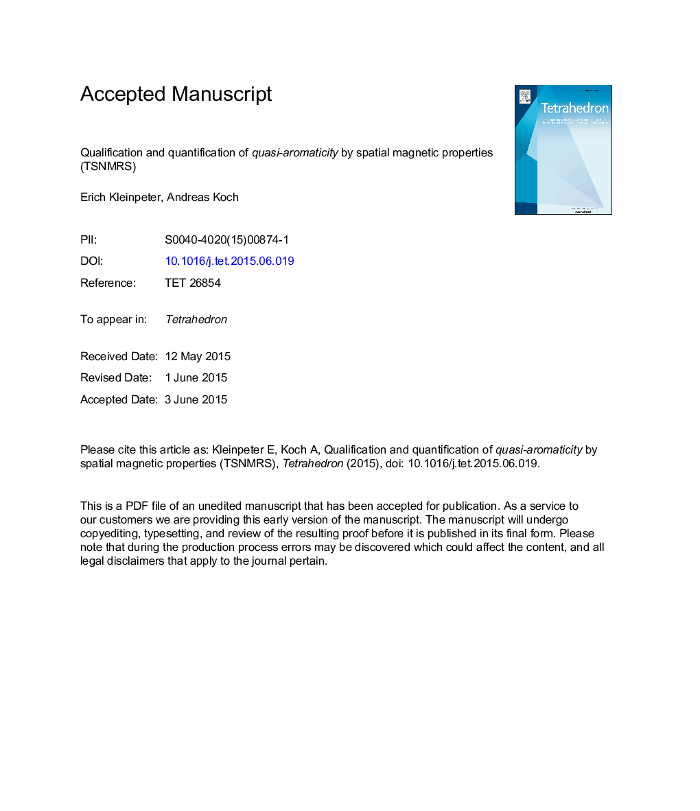 Characterization and quantification of quasi-aromaticity by spatial magnetic properties (TSNMRS)