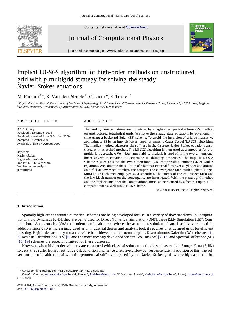 Implicit LU-SGS algorithm for high-order methods on unstructured grid with p-multigrid strategy for solving the steady Navier–Stokes equations