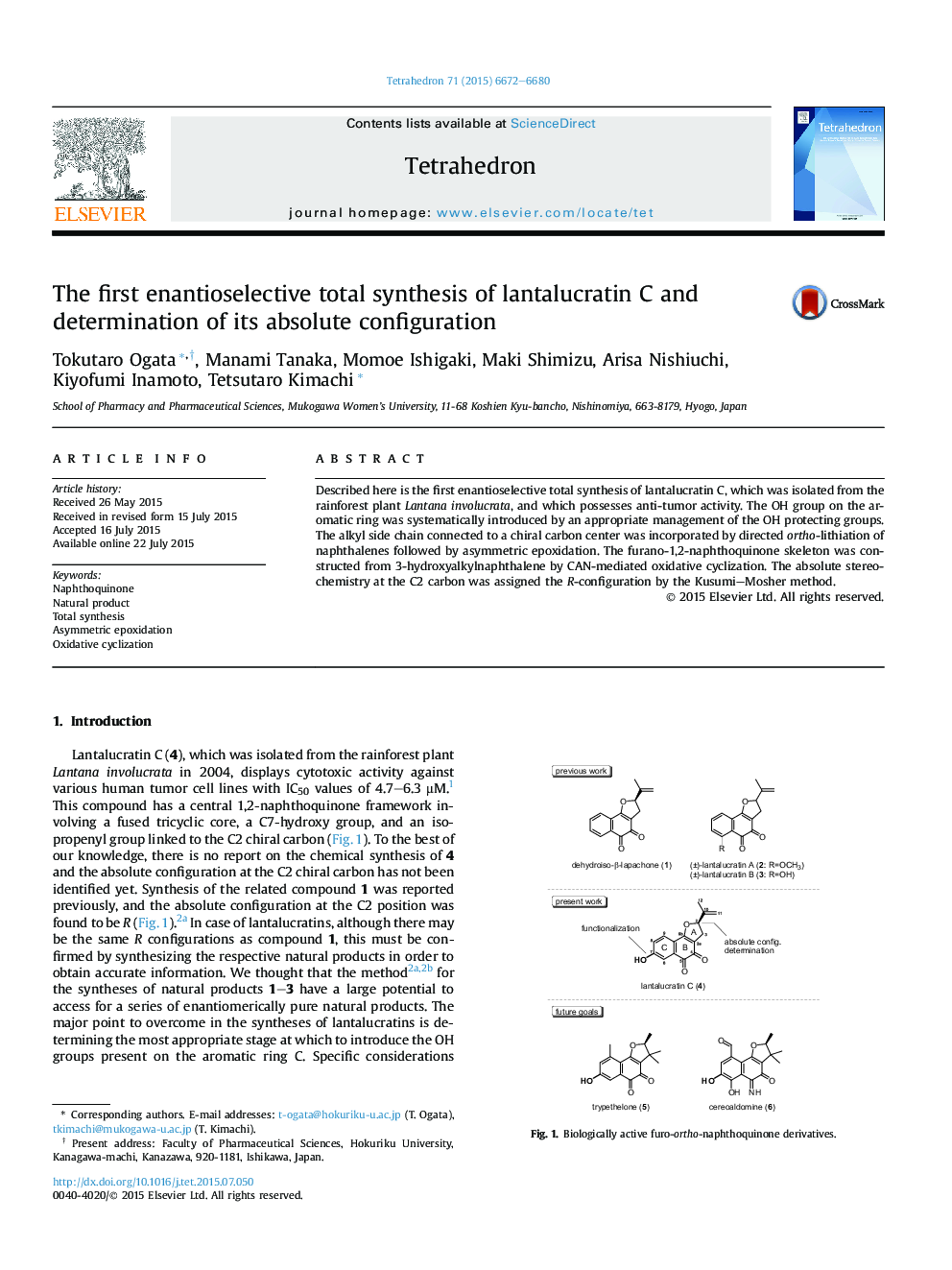 The first enantioselective total synthesis of lantalucratin C and determination of its absolute configuration