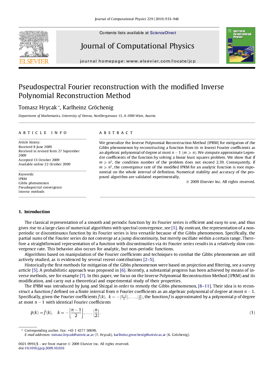 Pseudospectral Fourier reconstruction with the modified Inverse Polynomial Reconstruction Method