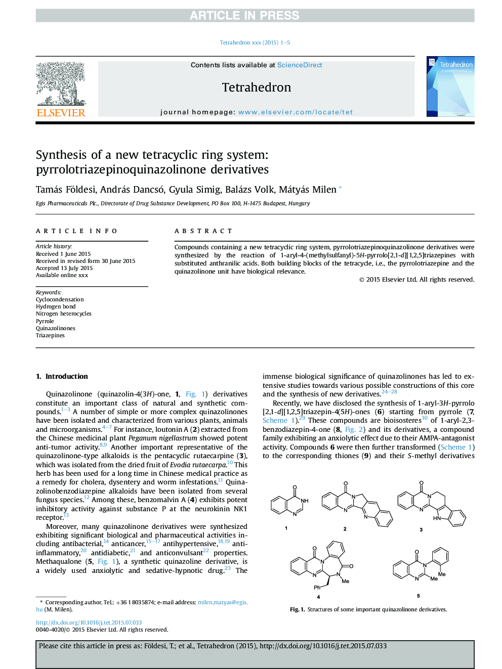 Synthesis of a new tetracyclic ring system: pyrrolotriazepinoquinazolinone derivatives
