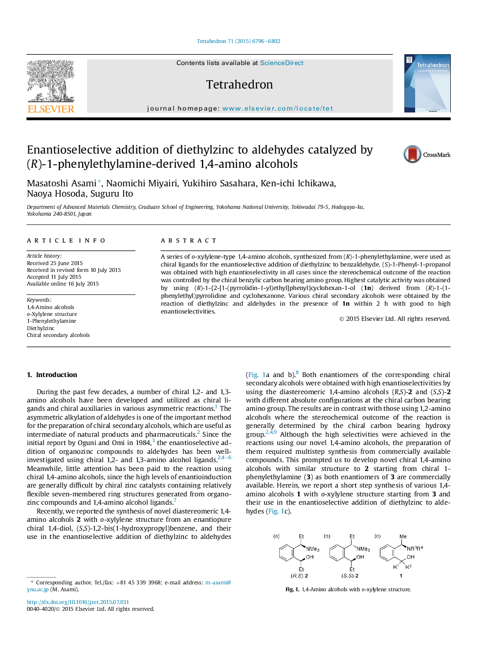 Enantioselective addition of diethylzinc to aldehydes catalyzed by (R)-1-phenylethylamine-derived 1,4-amino alcohols