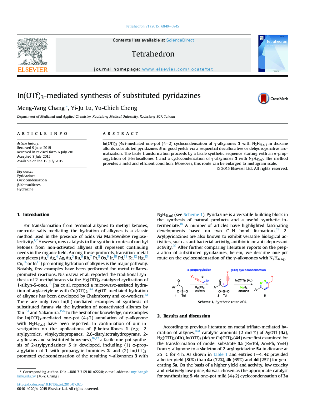 In(OTf)3-mediated synthesis of substituted pyridazines