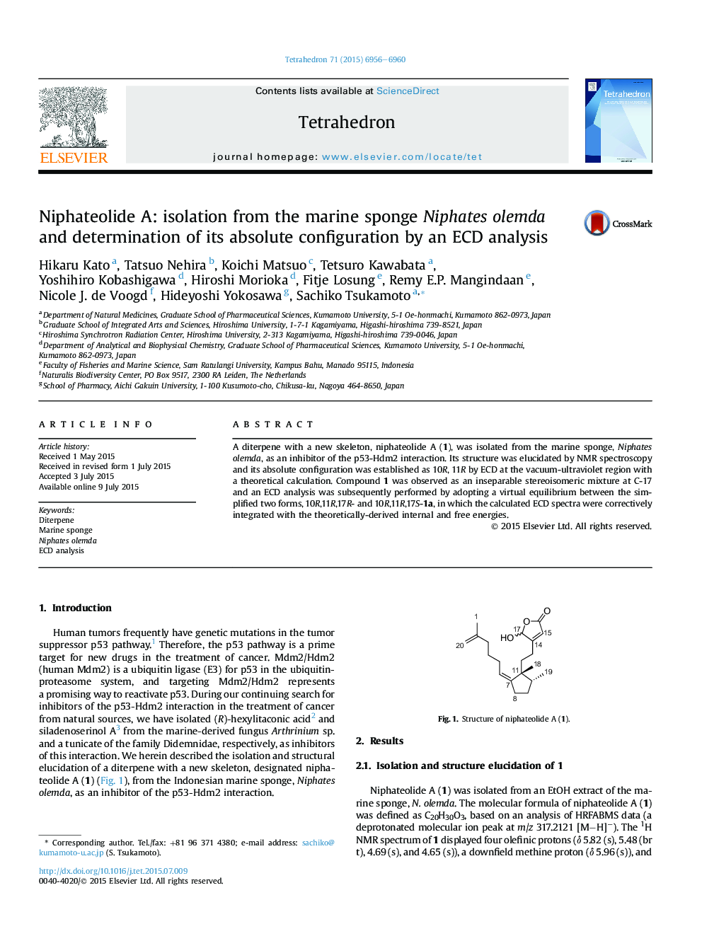 Niphateolide A: isolation from the marine sponge Niphates olemda and determination of its absolute configuration by an ECD analysis