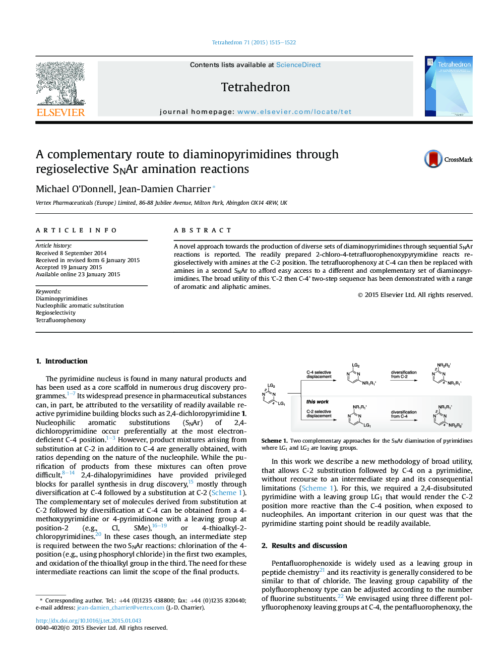 A complementary route to diaminopyrimidines through regioselective SNAr amination reactions