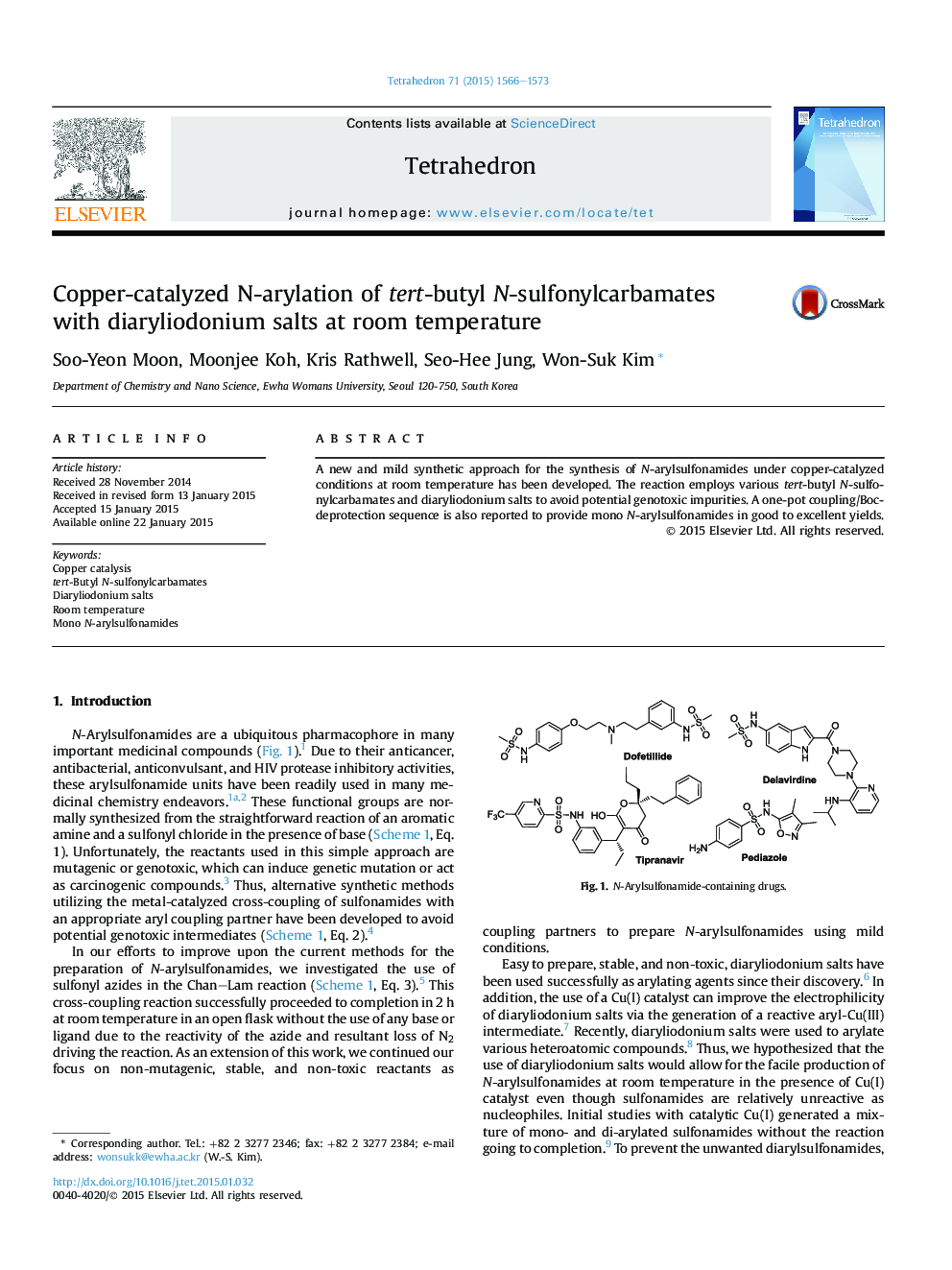 Copper-catalyzed N-arylation of tert-butyl N-sulfonylcarbamates with diaryliodonium salts at room temperature