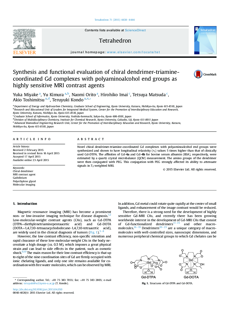 Synthesis and functional evaluation of chiral dendrimer-triamine-coordinated Gd complexes with polyaminoalcohol end groups as highly sensitive MRI contrast agents