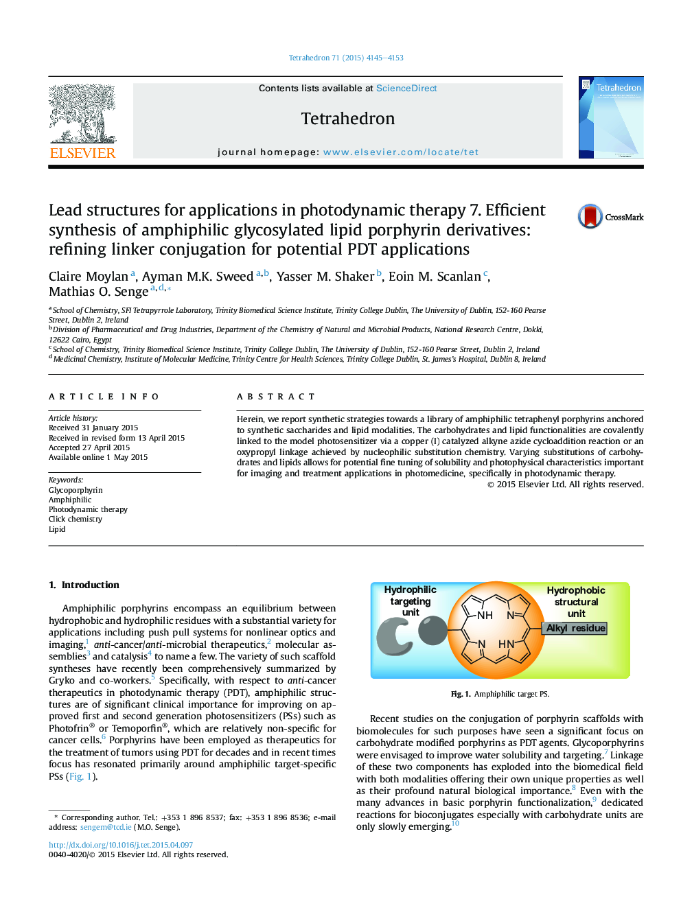 Lead structures for applications in photodynamic therapyÂ 7. Efficient synthesis of amphiphilic glycosylated lipid porphyrin derivatives: refining linker conjugation for potential PDT applications