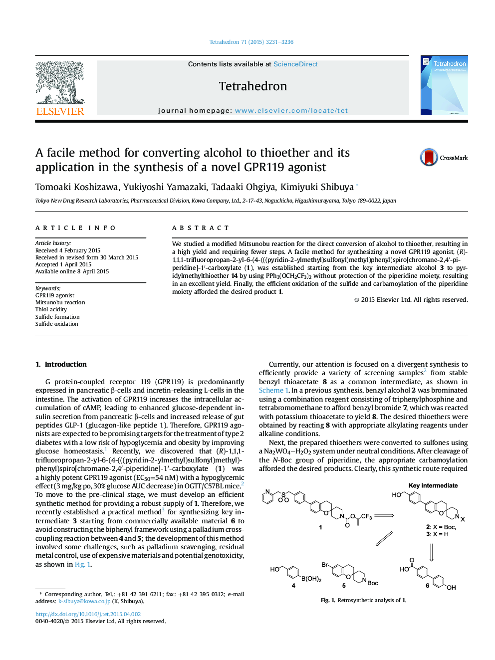 A facile method for converting alcohol to thioether and its application in the synthesis of a novel GPR119 agonist