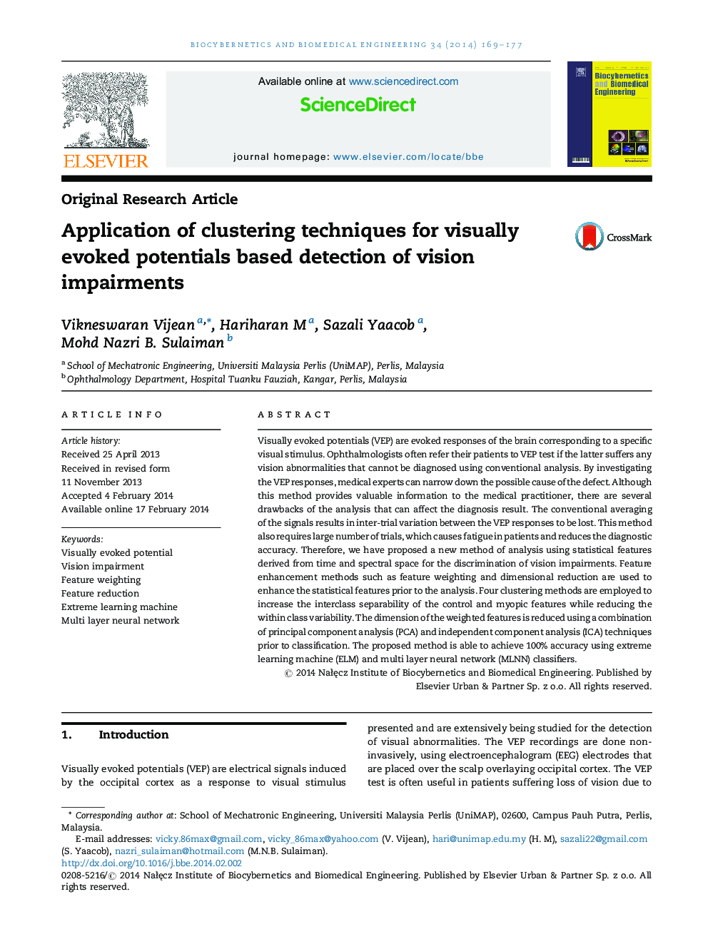 Application of clustering techniques for visually evoked potentials based detection of vision impairments