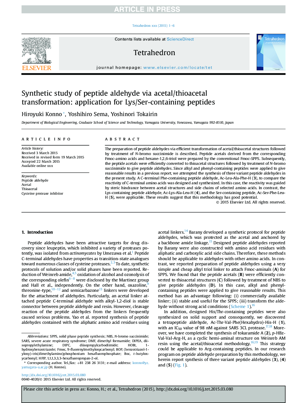 Synthetic study of peptide aldehyde via acetal/thioacetal transformation: application for Lys/Ser-containing peptides