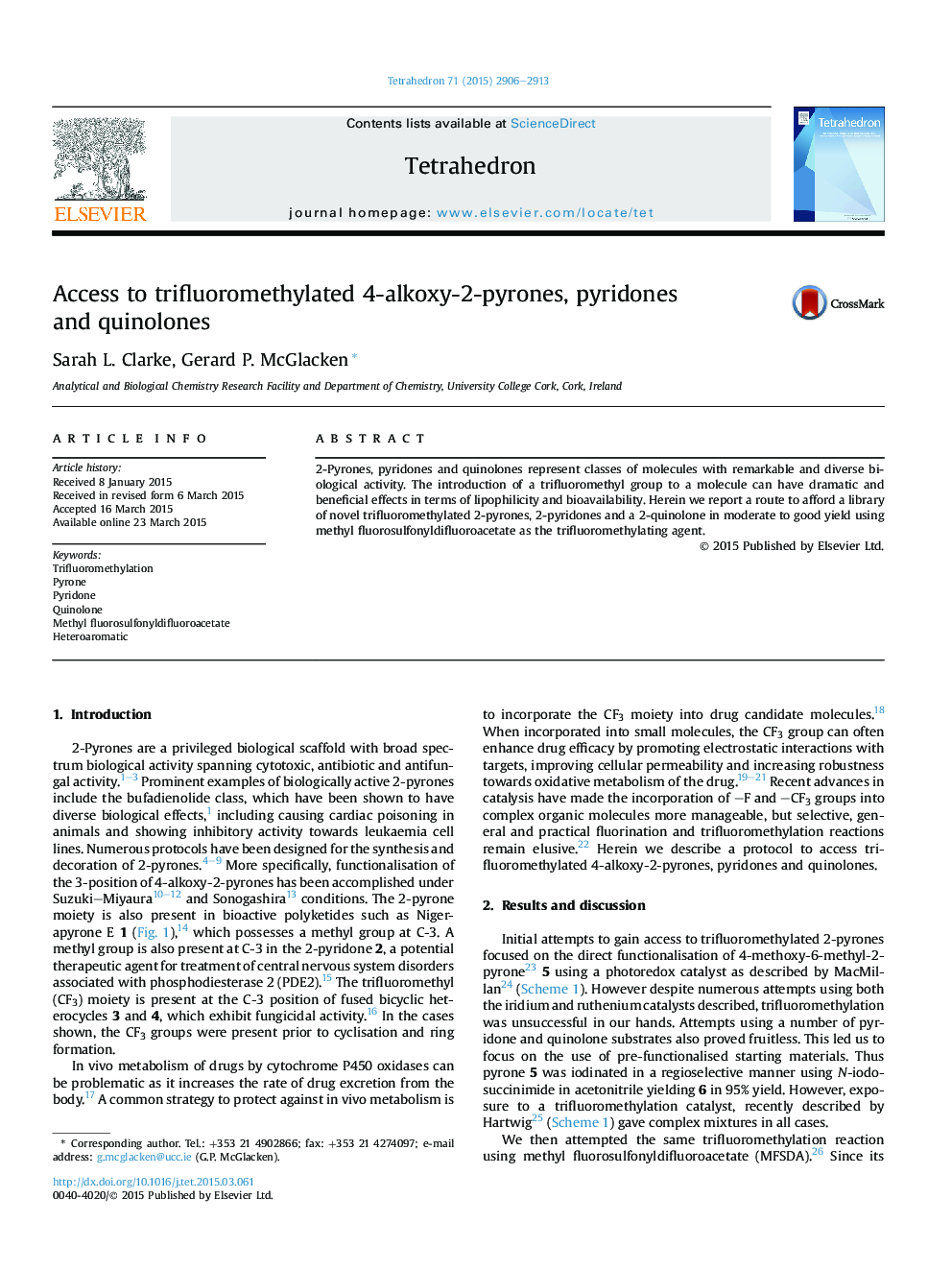 Access to trifluoromethylated 4-alkoxy-2-pyrones, pyridones andÂ quinolones