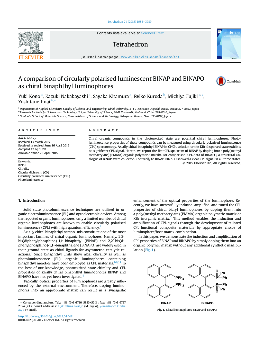 A comparison of circularly polarised luminescent BINAP and BINAPO as chiral binaphthyl luminophores