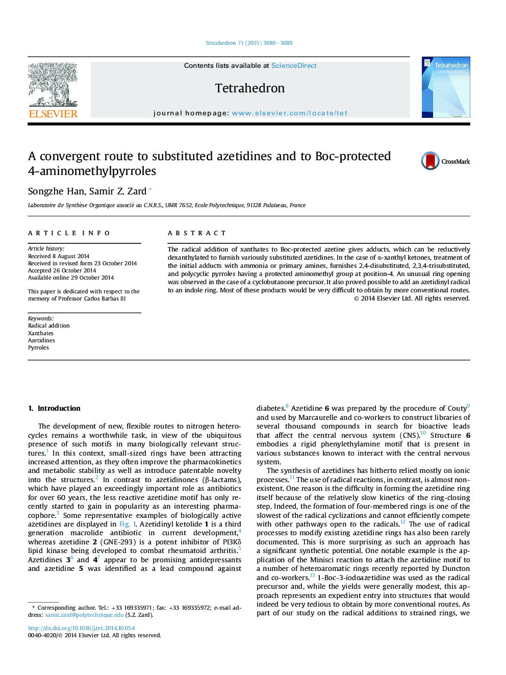 A convergent route to substituted azetidines and to Boc-protected 4-aminomethylpyrroles