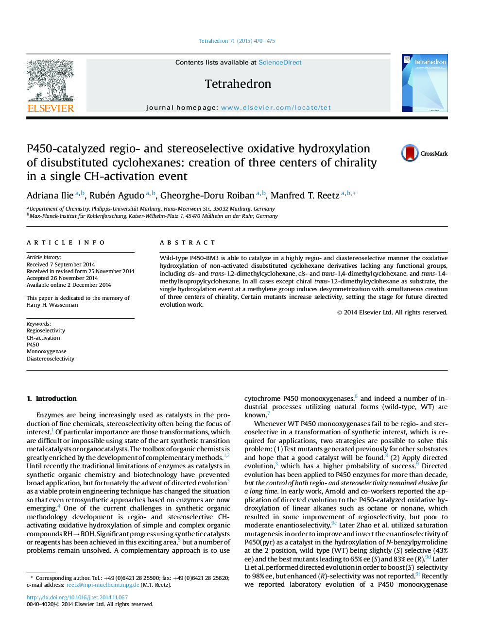 P450-catalyzed regio- and stereoselective oxidative hydroxylation ofÂ disubstituted cyclohexanes: creation of three centers of chirality in a single CH-activation event