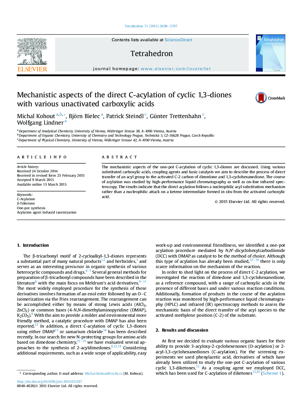 Mechanistic aspects of the direct C-acylation of cyclic 1,3-diones with various unactivated carboxylic acids