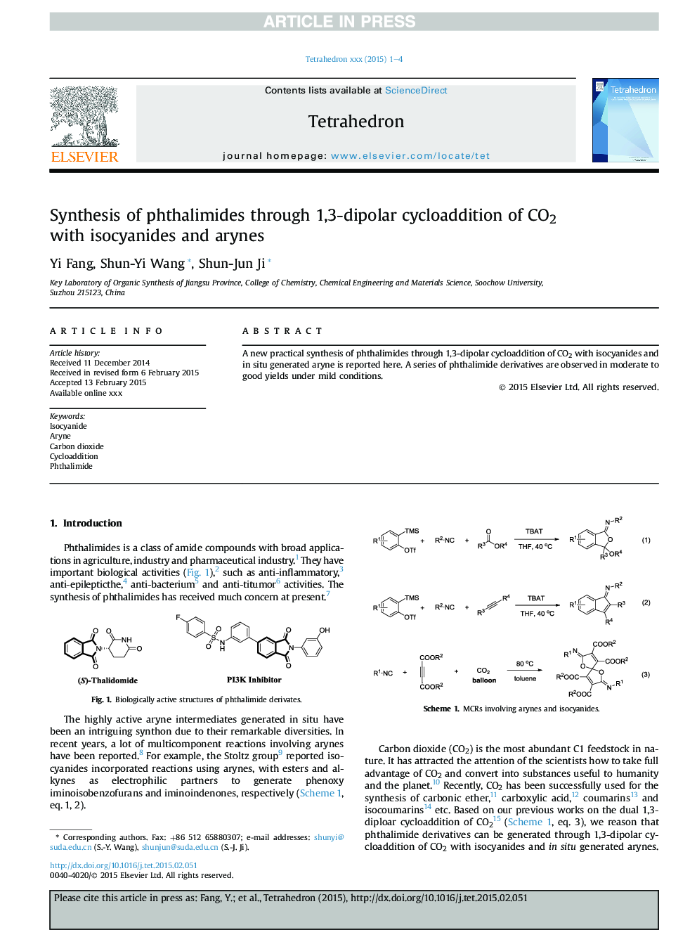 Synthesis of phthalimides through 1,3-dipolar cycloaddition of CO2 with isocyanides and arynes