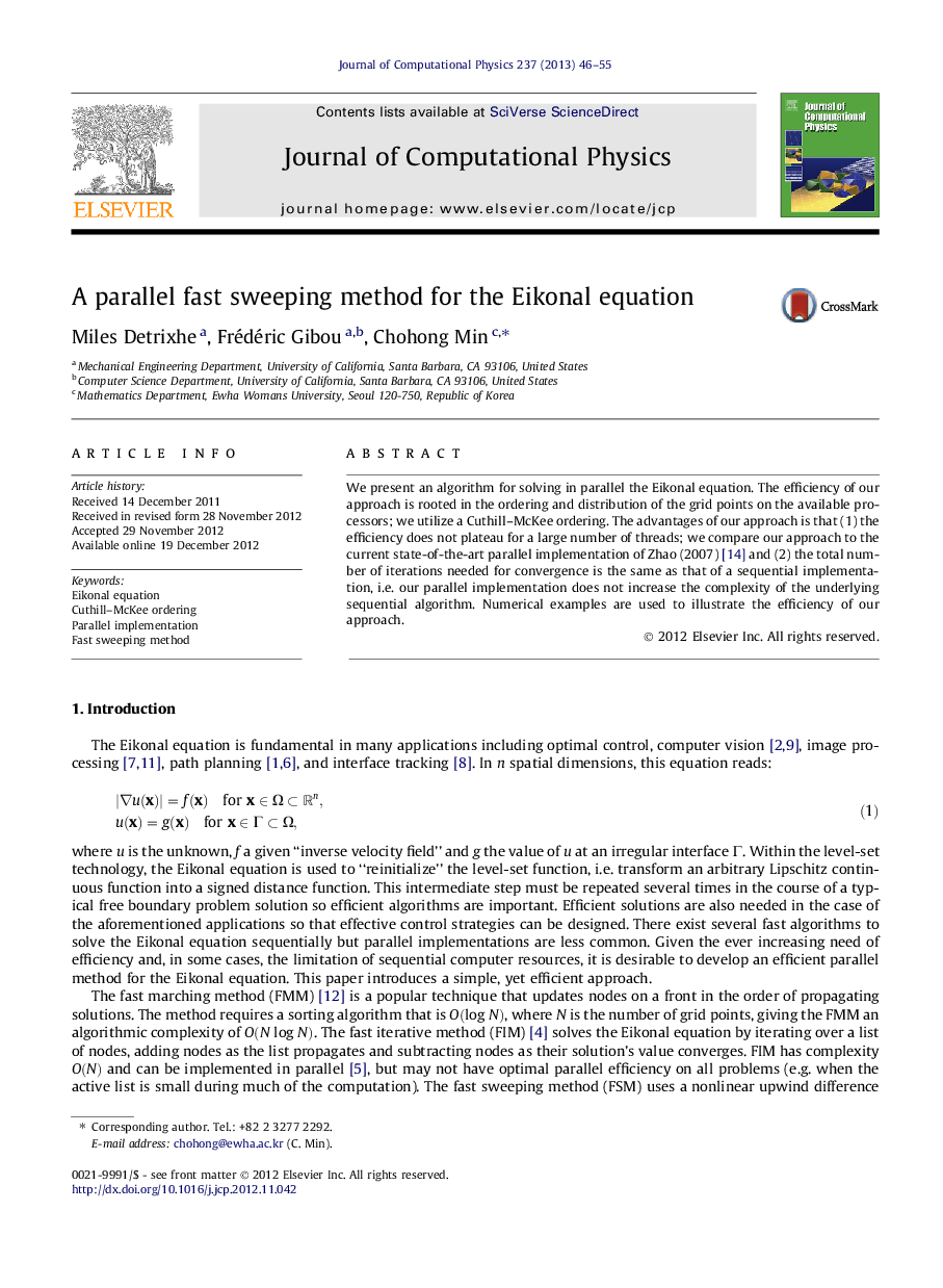 A parallel fast sweeping method for the Eikonal equation