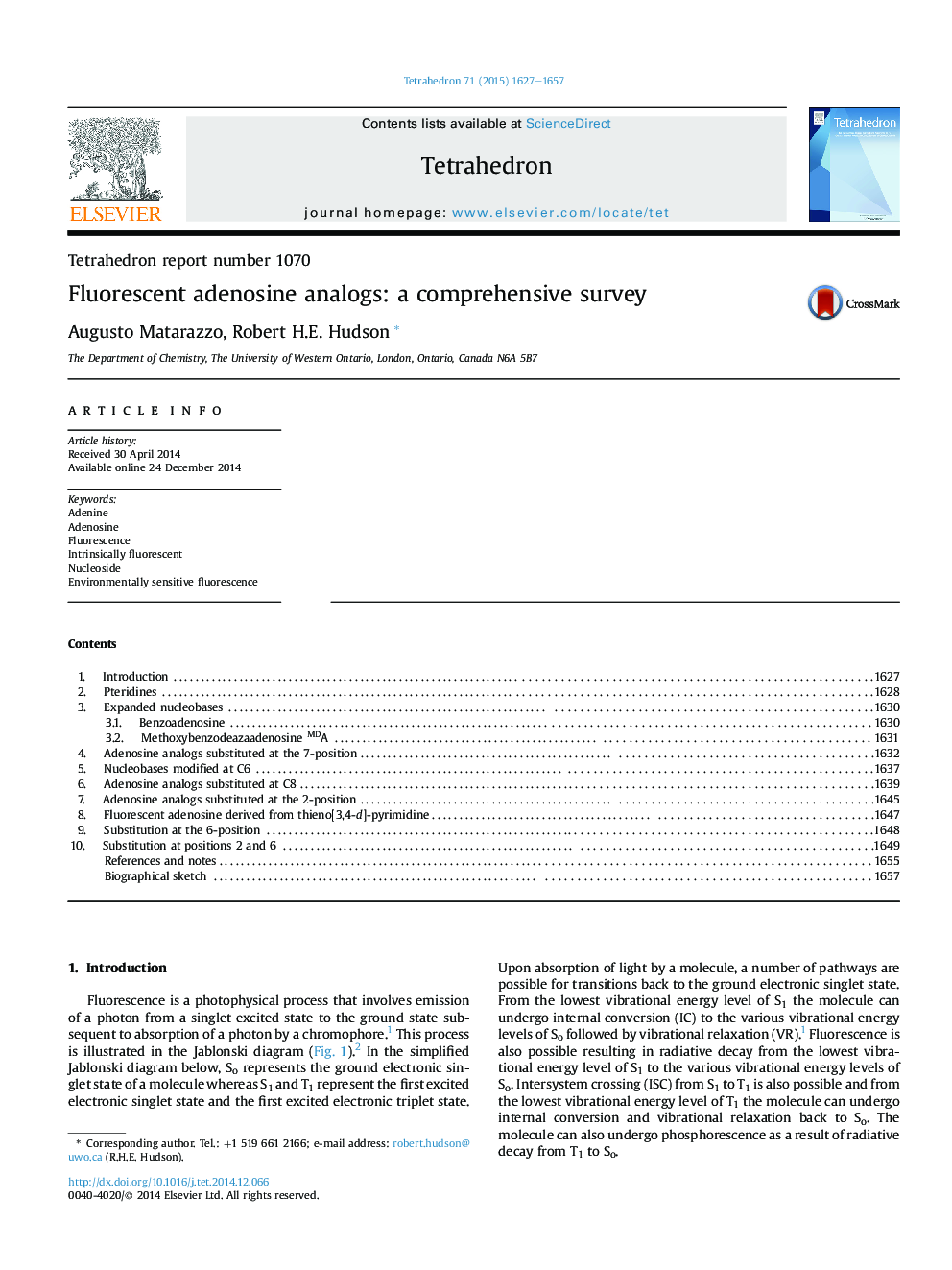 Tetrahedron report number 1070Fluorescent adenosine analogs: a comprehensive survey