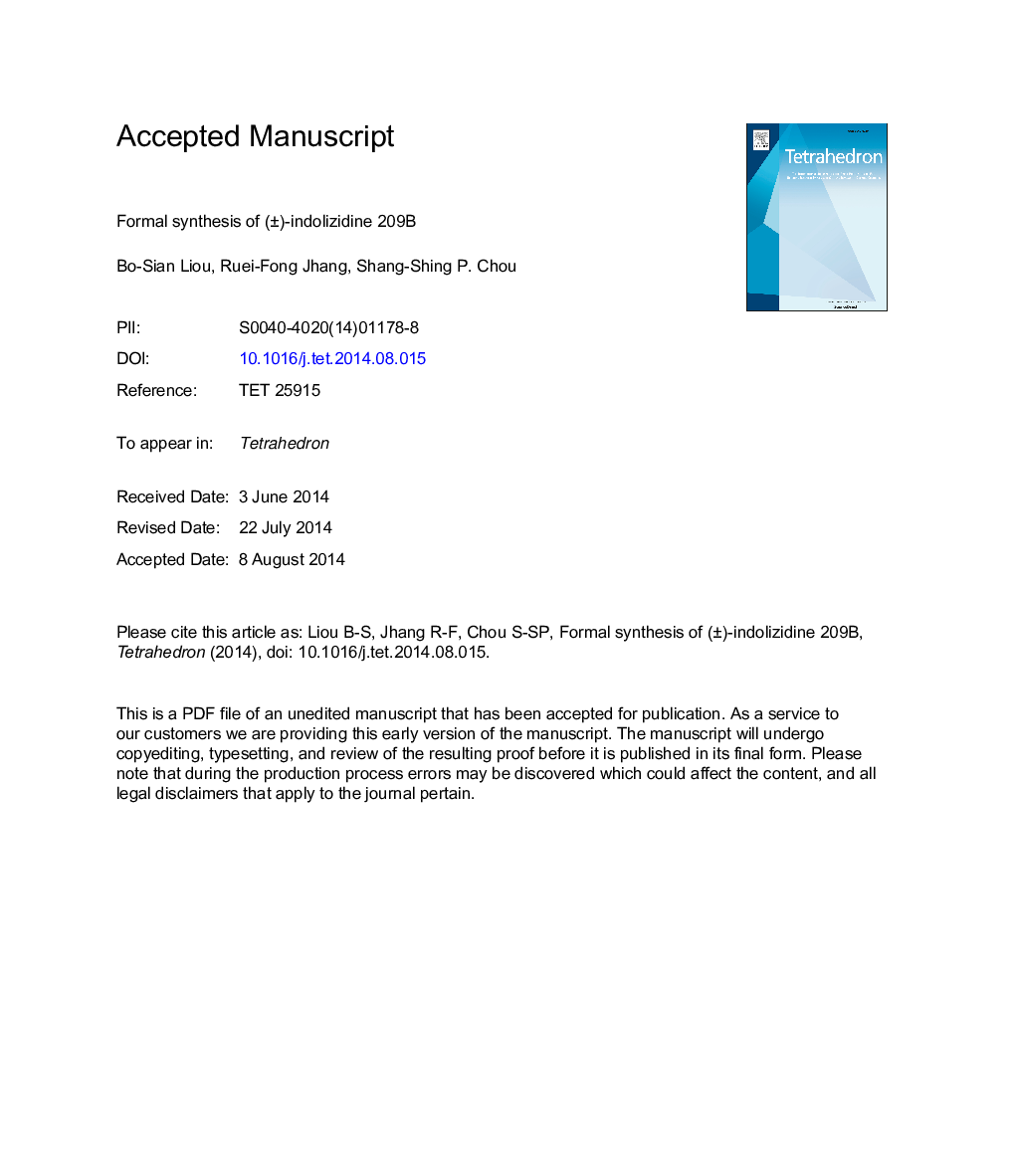 Formal synthesis of (Â±)-indolizidine 209B
