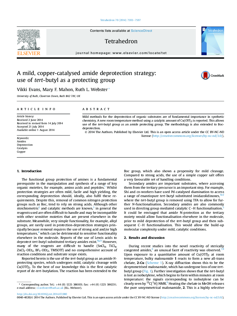 A mild, copper-catalysed amide deprotection strategy: use of tert-butyl as a protecting group