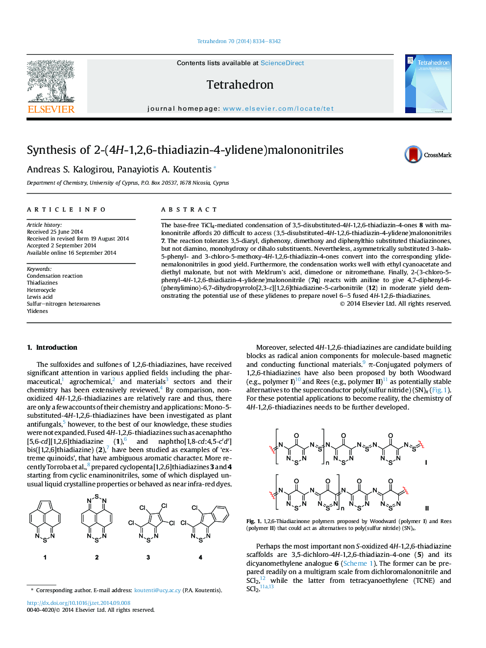 Synthesis of 2-(4H-1,2,6-thiadiazin-4-ylidene)malononitriles