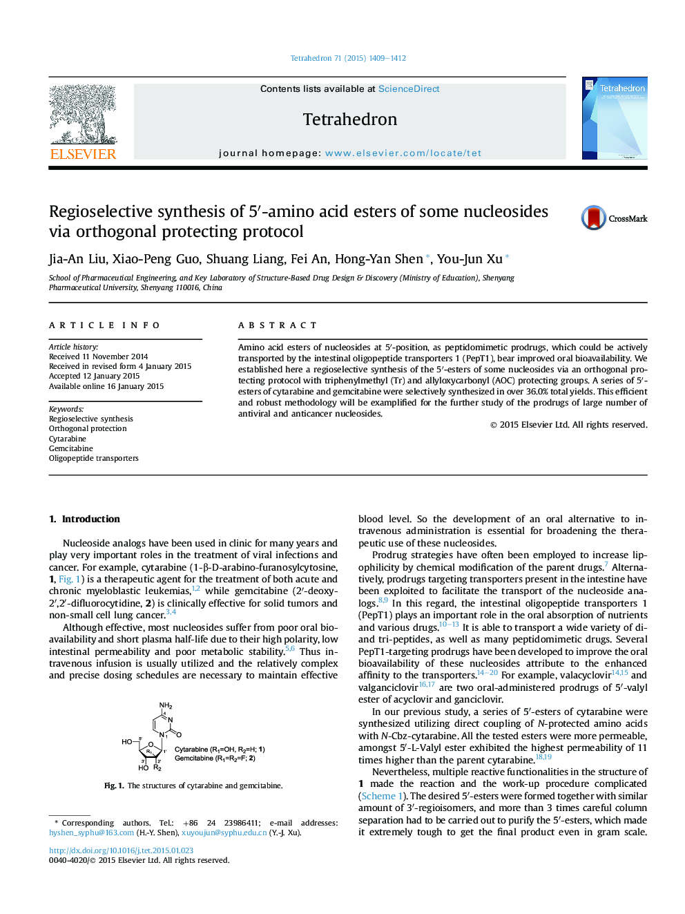 Regioselective synthesis of 5â²-amino acid esters of some nucleosides via orthogonal protecting protocol