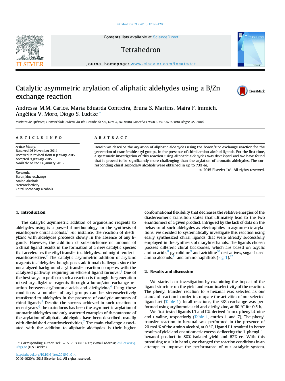 Catalytic asymmetric arylation of aliphatic aldehydes using a B/Zn exchange reaction