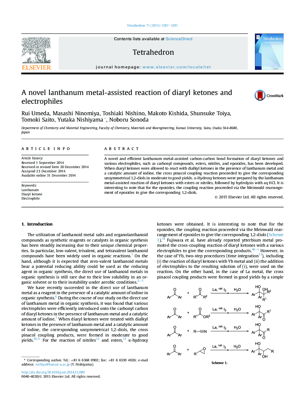 A novel lanthanum metal-assisted reaction of diaryl ketones and electrophiles
