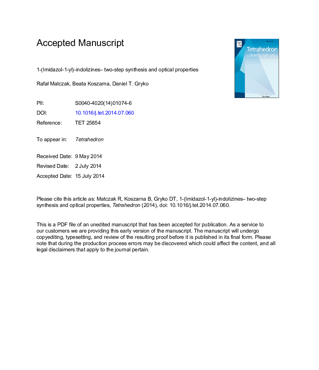 1- (ایمیدازول-1-ییل) -دولیزین-سنتز دو مرحله ای و خواص نوری 