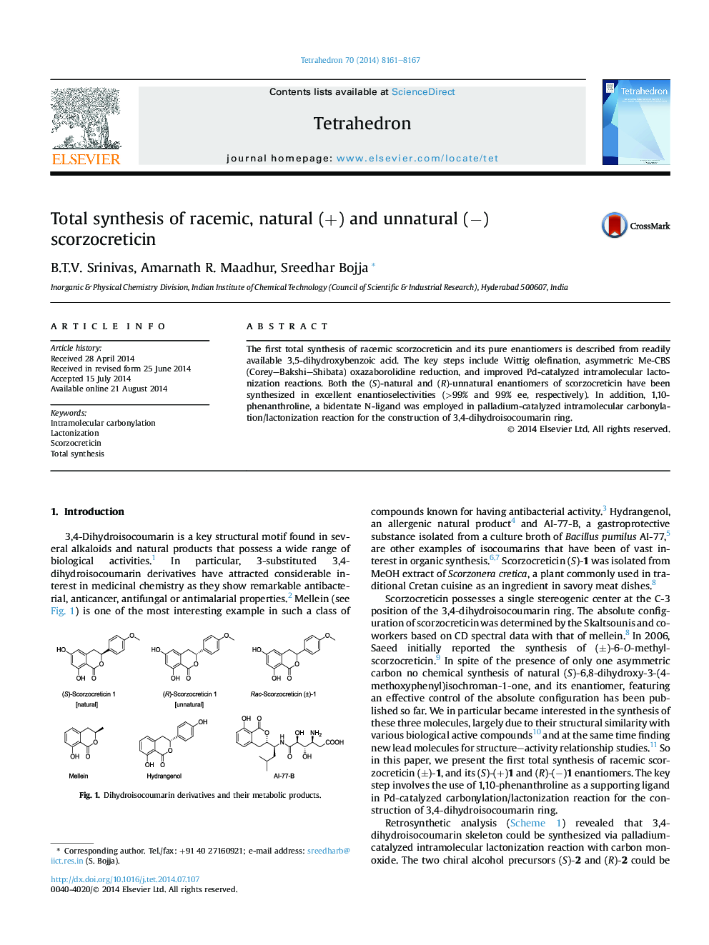 Total synthesis of racemic, natural (+) and unnatural (â) scorzocreticin