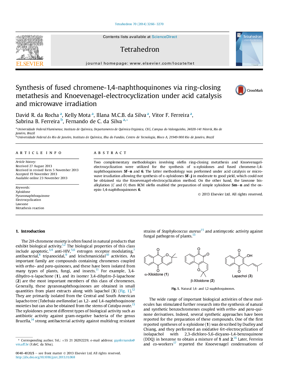 Synthesis of fused chromene-1,4-naphthoquinones via ring-closing metathesis and Knoevenagel-electrocyclization under acid catalysis and microwave irradiation