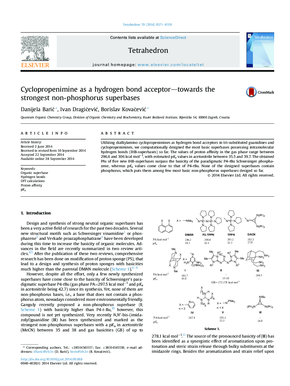 Cyclopropenimine as a hydrogen bond acceptor-towards the strongest non-phosphorus superbases